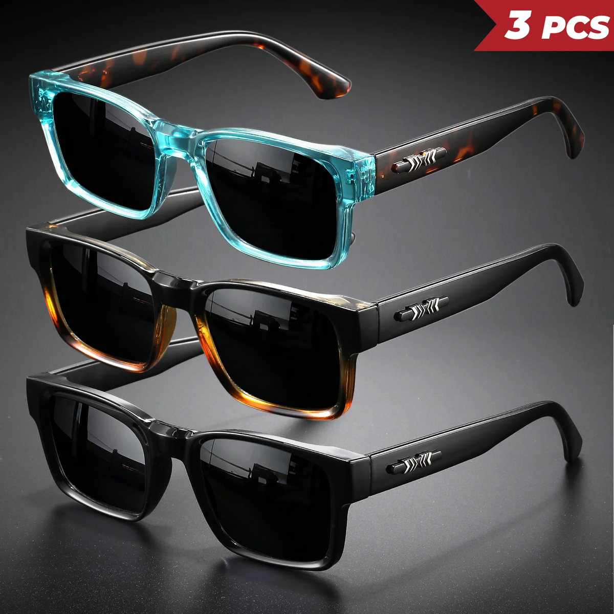 3PCS Retro Punk Fashion Sunglasses - Square Protective Frame, UV400 Unisex for Outdoor Adventures & Casual Style