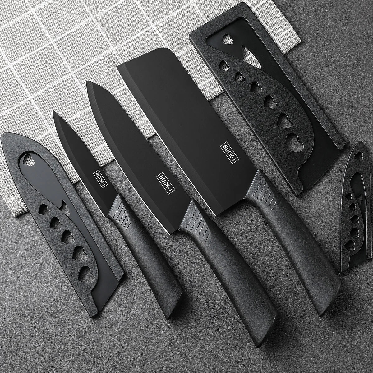 Kitchen knife set, including cleaver, chef's knife, and fruit knife, with knife block, suitable for peeling meat and vegetables