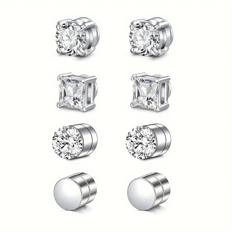 Set of man's magnetic earrings without punching ear clips,stainless steel personalized punk style women's ear studs