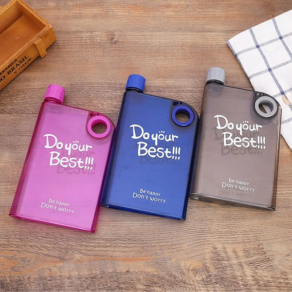 380ml Transparent Flat Water Bottle Plastic Travel Bicycle Drinking Juice Cup Reusable Portable Bottle BPA-free Sports Kettle