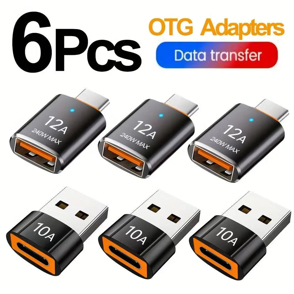 12A USB 3.0 To Type C Adapter LED OTG USB C Male to USB A Female Connector For iPhone 15 Tablet Notebook Android Phones Adapter
