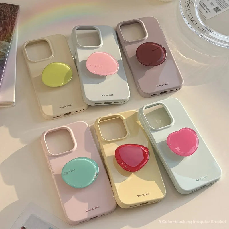 Candy Color Full Coverage Shockproof Phone Case With Minimalist Design And Crystal Stand For IPhone 17 16 15 14 13 12 Pro Max