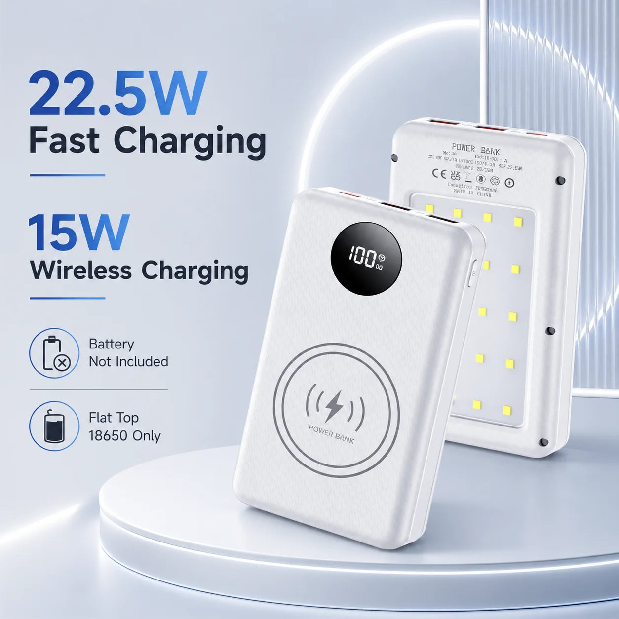 DIY 6×18650 Power Bank Case 20000mAh 22.5W Fast Charge 15W Wireless Charging Portable Charger Box Battery Not Included