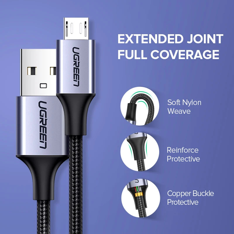 Ugreen Micro USB Cable 2A Nylon Fast Charging USB Cable for Samsung Xiaomi HTC USB Charger Data Cable Mobile Phone Cable