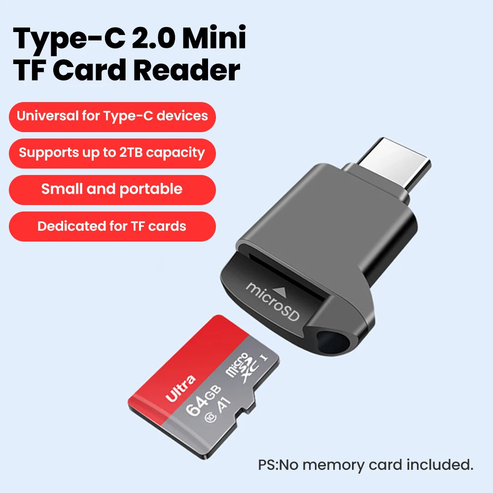 Type-C 2.0 Mini TF Card Reader External Storage Black Stretch for Memory Stick USB C 2.0 For Iphone 17 16 Mini TF Card Reader