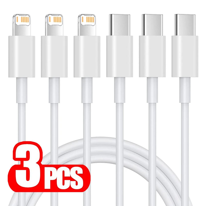 3PCS 35W PD Fast Charging Cable For iPhone 11 12 13 Mini 14 Pro Max X XR XS Max 6S 7 8 14 Plus SE Rapid Charge USB-C Data Cables
