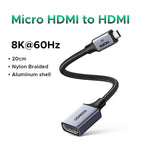 UGREEN Micro HDMI-Compatible to HDMI-Compatible Adapter 4K/60Hz 3D for GoPro Hero 7 Raspberry Pi 4 Sony Nikon Braided Cable 4K