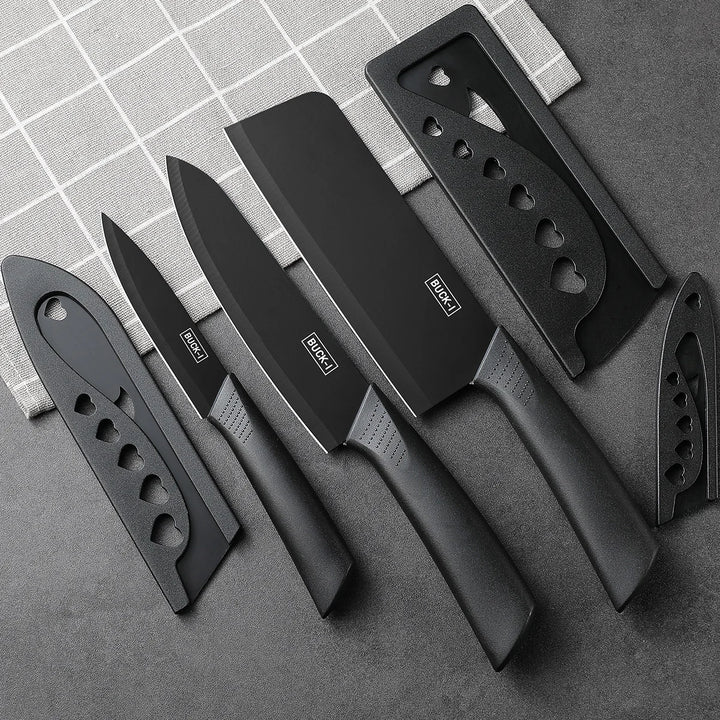 Kitchen knife set, including cleaver, chef's knife, and fruit knife, with knife block, suitable for peeling meat and vegetables