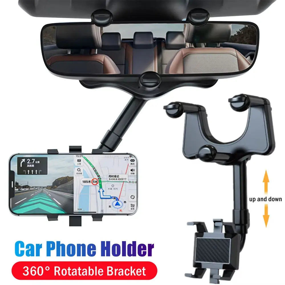 Adjustable Rearview Mirror Phone Holder Clip