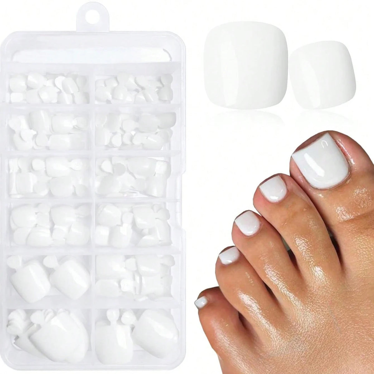 120PCS/Box Short Square Pressed Toenail Women'S White Fake Toenail Press, Perfectly Fits The Nail, Reusable Acrylic Fake Toenail