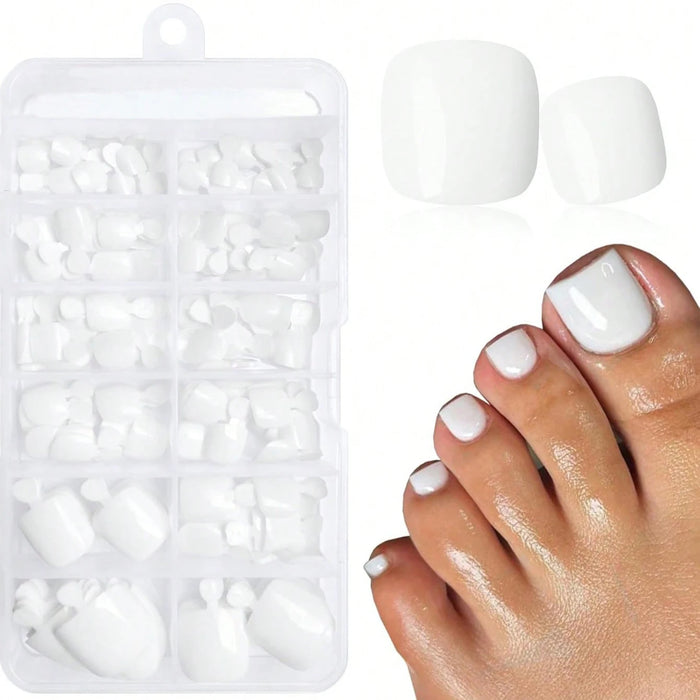 120PCS/Box Short Square Pressed Toenail Women'S White Fake Toenail Press, Perfectly Fits The Nail, Reusable Acrylic Fake Toenail