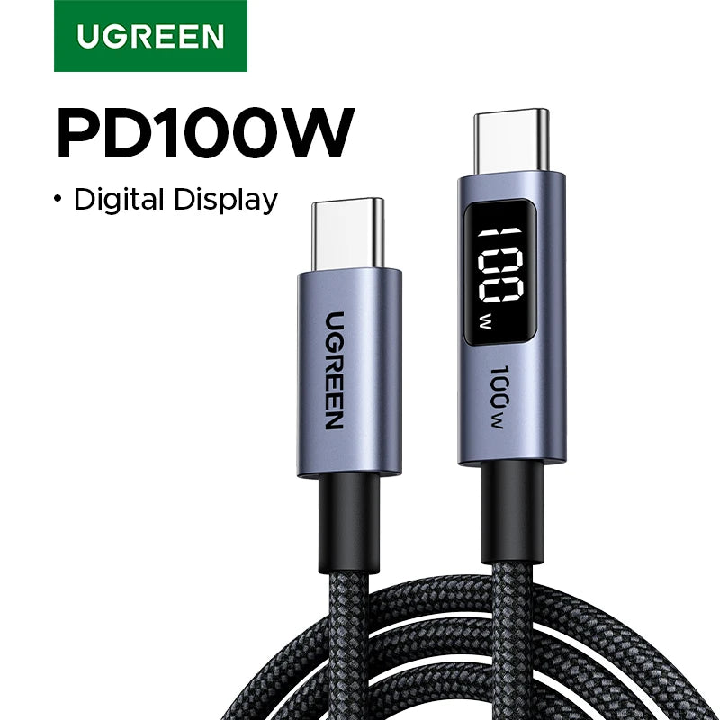 UGREEN PD100W USB C Cable Digital Power Display Fast Charging W/V/A for Laptop MacBook iPhone 18/17 Samsung S26 iPad Smart Cord