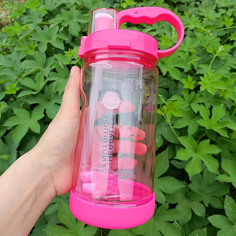 1 Liter Water Bottle Motivational Sports Bottle Leak Proof Plastic Drinking Cup Outdoor Travel Gym Fitness Jugs