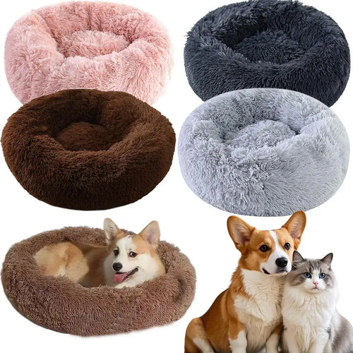 Soft Pet Cat Bed Pad Plush Warm Faux Fur Dog Calm Bed Donut Round Bed Comfortable Sleeping Washable for Small Medium Dog and Cat