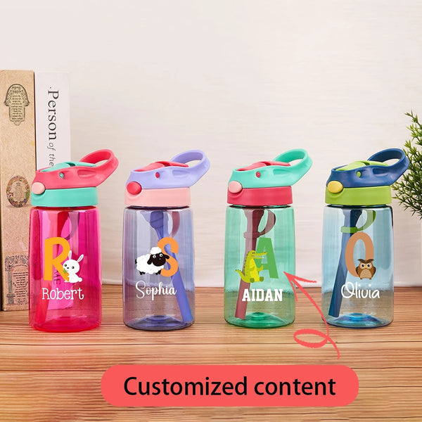 Children's Water Bottles with Customizable Names, Suitable for School and Outdoor Use, Cute Christmas Gifts