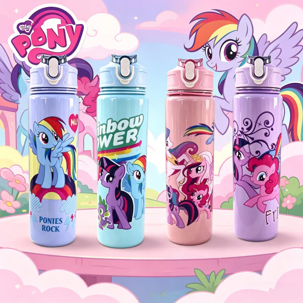 New Plastic Water Bottle with Cute Pony Cartoon Prints,High-Grade Material,Durable & Reusable, Leakproof,Sports,Lightweight Gift