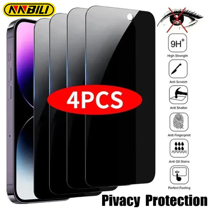 NNBILI 4Pcs Full Cover Privacy Screen Protector For iPhone 11 12 13 14 15 16 17 18 Pro Max Anti-spy Glass For iPhone 18Pro Glass