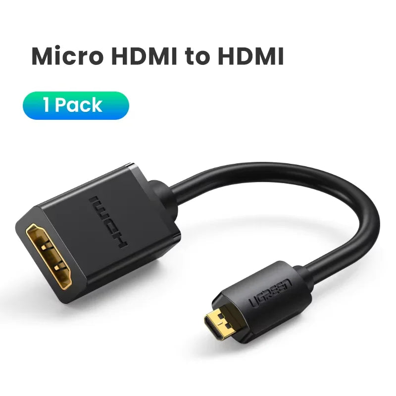 UGREEN Micro HDMI-Compatible to HDMI-Compatible Adapter 4K/60Hz 3D for GoPro Hero 7 Raspberry Pi 4 Sony Nikon Braided Cable 4K