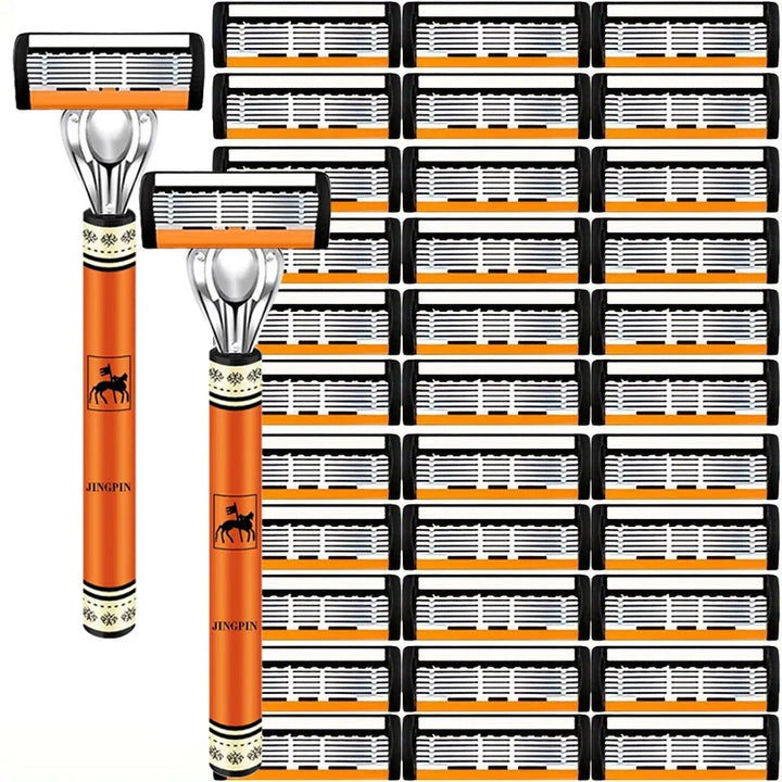 6-Layers Safety Razor Set High Quality Men Razor Sharp Stainless Steel Shaving Changeable Shaver Head Blade