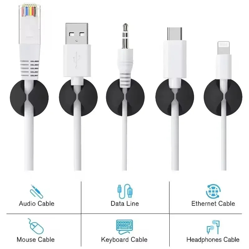 Car Dashboard Data Cable Clip Self-Adhesive USB Line Hub Wire Holder Fixing Clamp Office Desk Wire Organizer Accessories