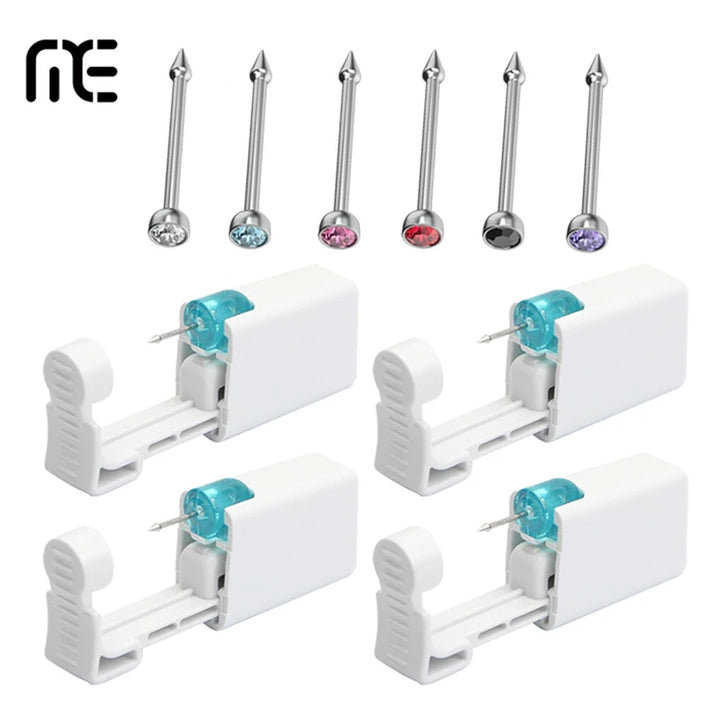 4PCS Self Hypoallergenic Nose Piercing Kit-Disposable Nose Piercing Gun with Built-in Nose Studs