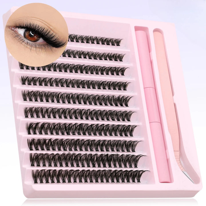 Natural Cluster 200pcs Lashes Set - C-Curl, Mixed Lengths 10-16mm for Effortless Volume