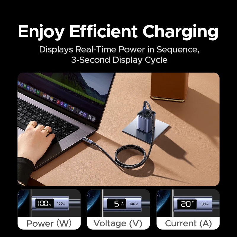 UGREEN PD100W USB C Cable Digital Power Display Fast Charging W/V/A for Laptop MacBook iPhone 18/17 Samsung S26 iPad Smart Cord