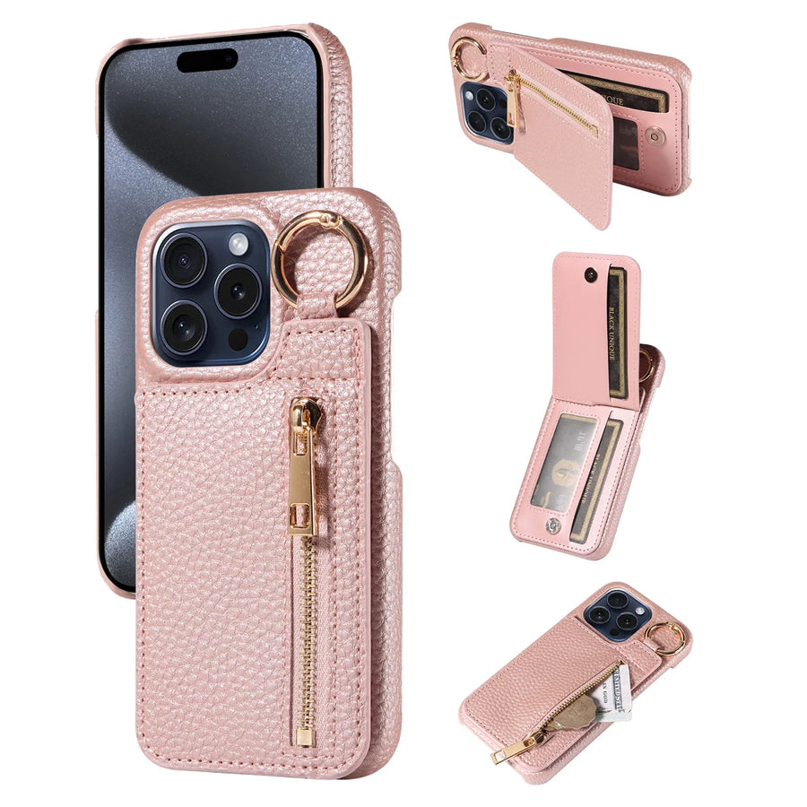 PU Leather Phone Case for IPhone17 16 15 14 13 12 11 X XS XR Pro Promax Plus Mini with Bracket, Ring Holder &Card Slot Dustproof
