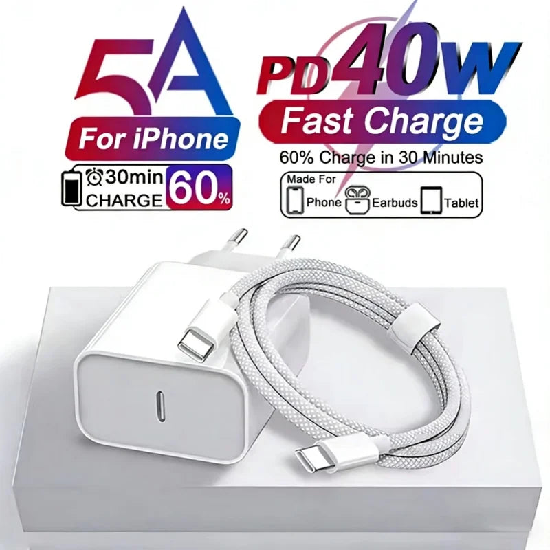 PD 40W Charger USB C Fast Charging Cable For iPhone 17 16 15 Pro Max Air Mini Type C Data line Quick Phone Charger Power Adapter