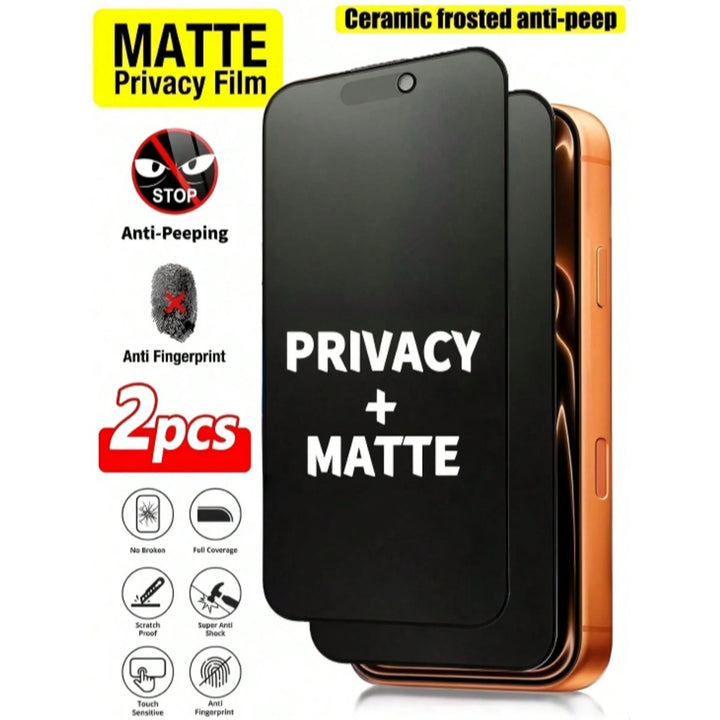 2PCS Privacy Matte Frosted Ceramic Screen Protector For iPhone 17 16 15 14 13 12 11 Pro Max X XR XS Max Anti-Spy Full Coverage