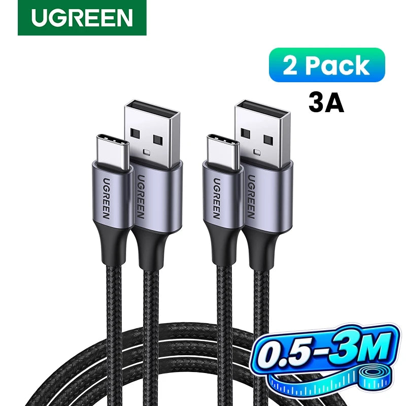 [2 Pack] UGREEN 3A USB Type C Cable 18W for iPhone 17/16 Samsung S26/25 Pixel 10/9 Charging USB-C 2.0 Data Cable 0.25/0.5/1/2/3M