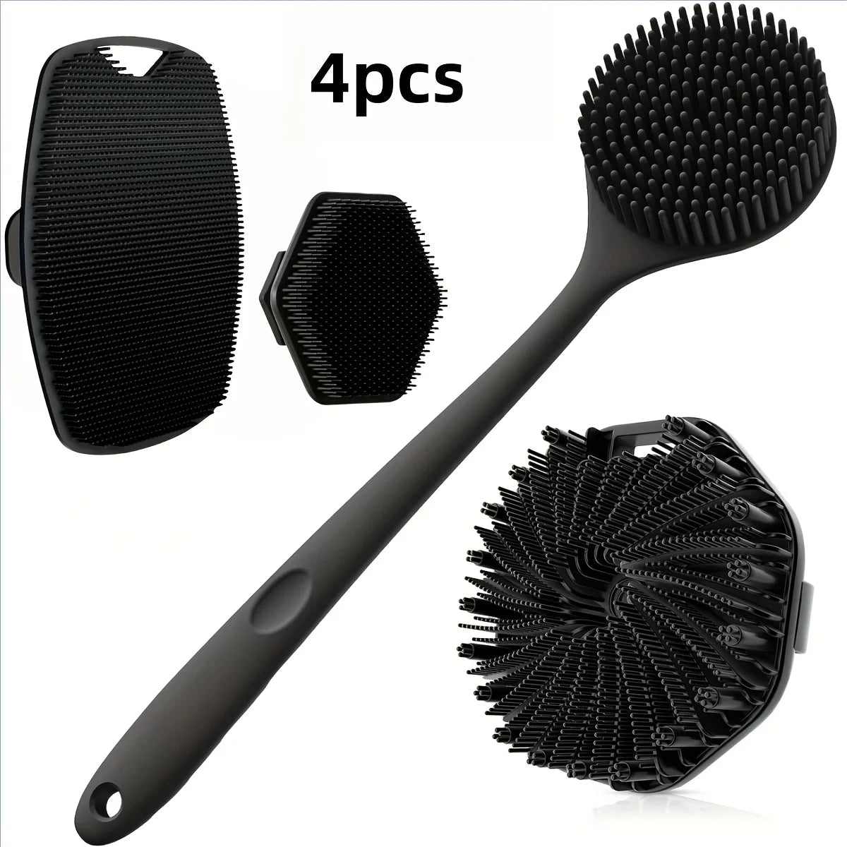 1-4-piece bath brush set Soft silicone bath brush with non-slip handle, easy to clean and rinse, perfect for use in the bath