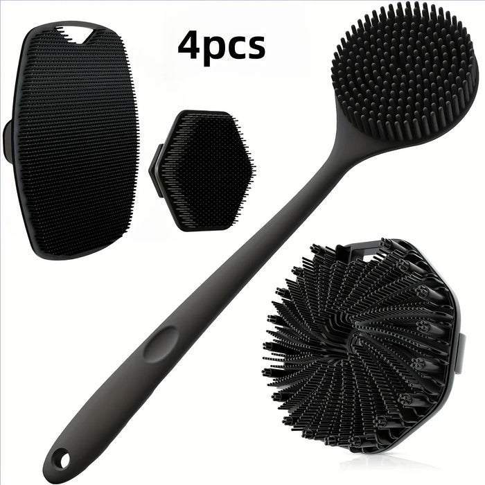 1-4-piece bath brush set Soft silicone bath brush with non-slip handle, easy to clean and rinse, perfect for use in the bath