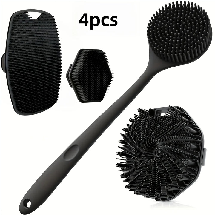 1-4-piece bath brush set Soft silicone bath brush with non-slip handle, easy to clean and rinse, perfect for use in the bath