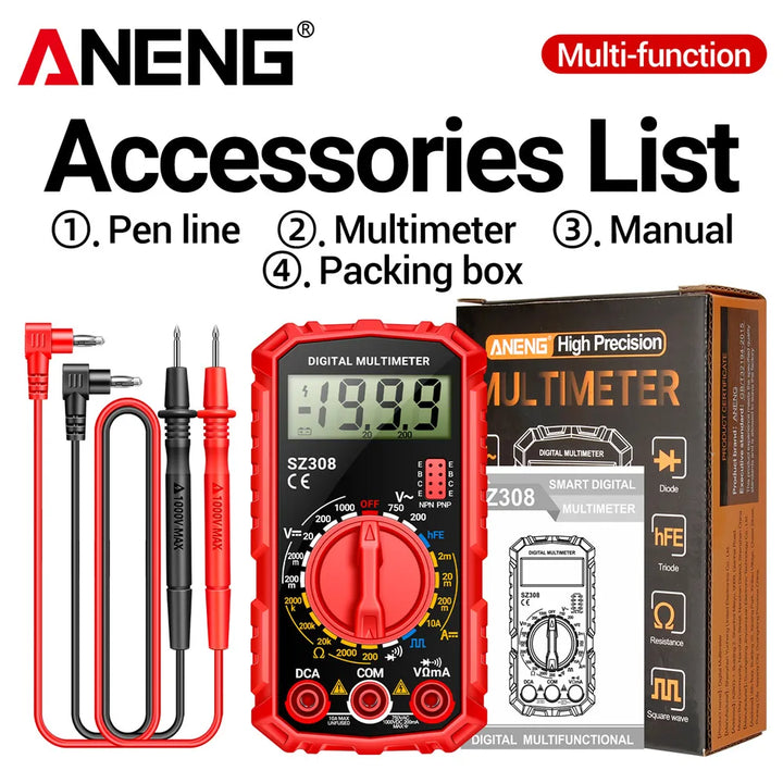 ANENG SZ308 Digital Multimeter AC/DC Current Meter Voltage Resistance Meter Electrician LCD Screen Ohm Square Wave Test