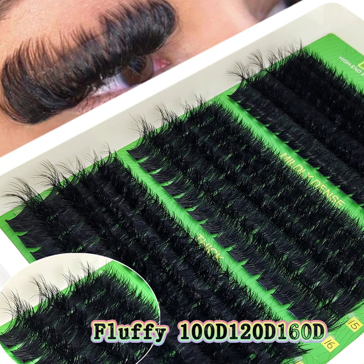HBZGTLAD fluffy curled eyelashes 60D-200D natural style handmade eyelash bundle 5D mink eyelash clusters eyelash extensions fals