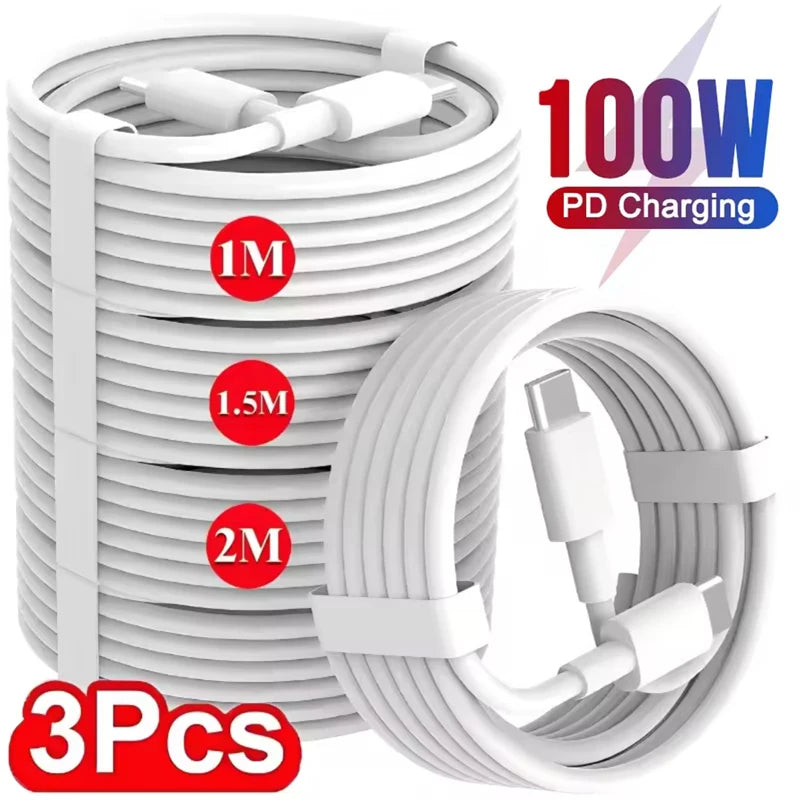 3Pcs Type C To Type C Cable 100W Super Fast Charging Phone Charger Data Wire For Samsung Xiaomi Huawei USB C Quick Charger Cable