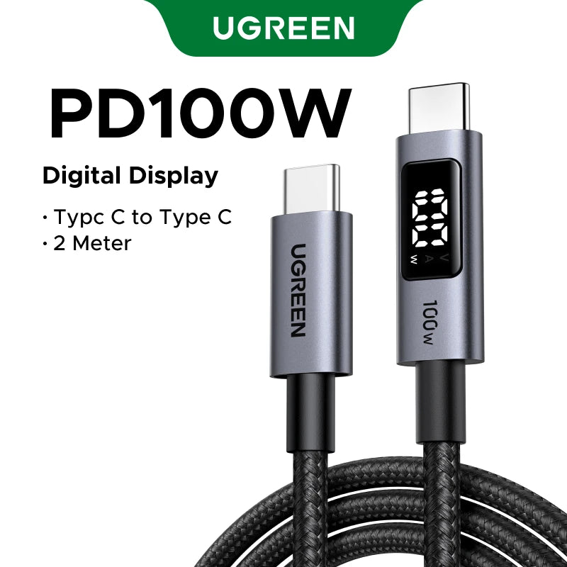 UGREEN PD100W USB C Cable Digital Power Display Fast Charging W/V/A for Laptop MacBook iPhone 18/17 Samsung S26 iPad Smart Cord