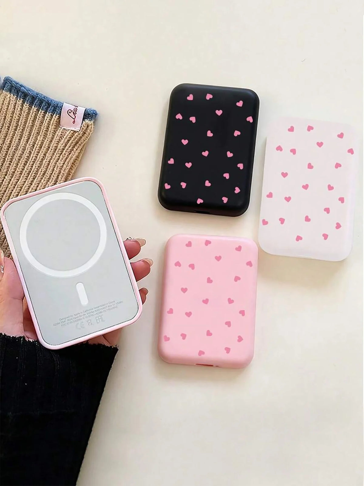1 Black/Pink Heart-Shaped TPU Charging Protective Case, Compatible with Apple's Original MagSafe Wireless Power Bank