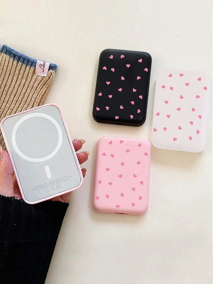 1 Black/Pink Heart-Shaped TPU Charging Protective Case, Compatible with Apple's Original MagSafe Wireless Power Bank
