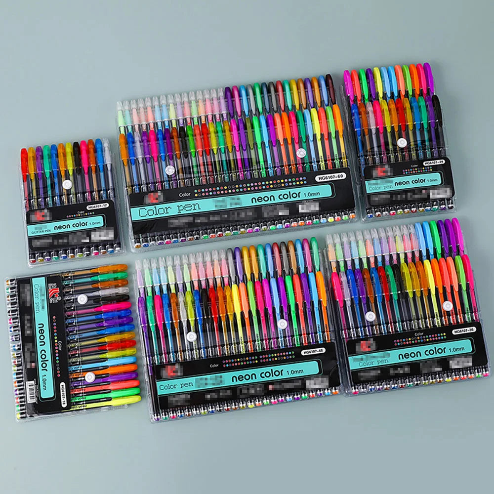 12/24Pcs Metallic Glitter Colors Gel Pens For School Office Adult Coloring Book Journals Drawing Art Markers Promotion Pen