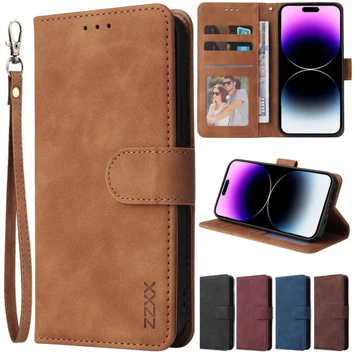 ZZXX Leather Wallet Phone Case For iPhone 17e 16 Pro Max 15 14 13 Mini 12 11 X XS XR SE2 8 7 6s Plus Flip Card Slot Holder Cover