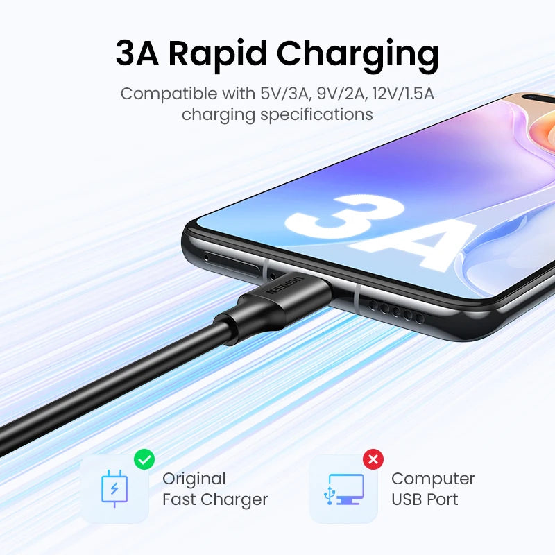 UGREEN USB-A to Type-C Cable for iPhone 17/16 Samsung S26/25/24 Xiaomi Pixel LG USB2.0 Data Cable 3A 18W Charging Cable 0.25-3M