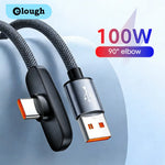 100W USB to Type C Fast Charging 90° Elbow Data Cable PD USB C Super Charging Game Cable for Samsung S23 S22 Huawei POCO Realme