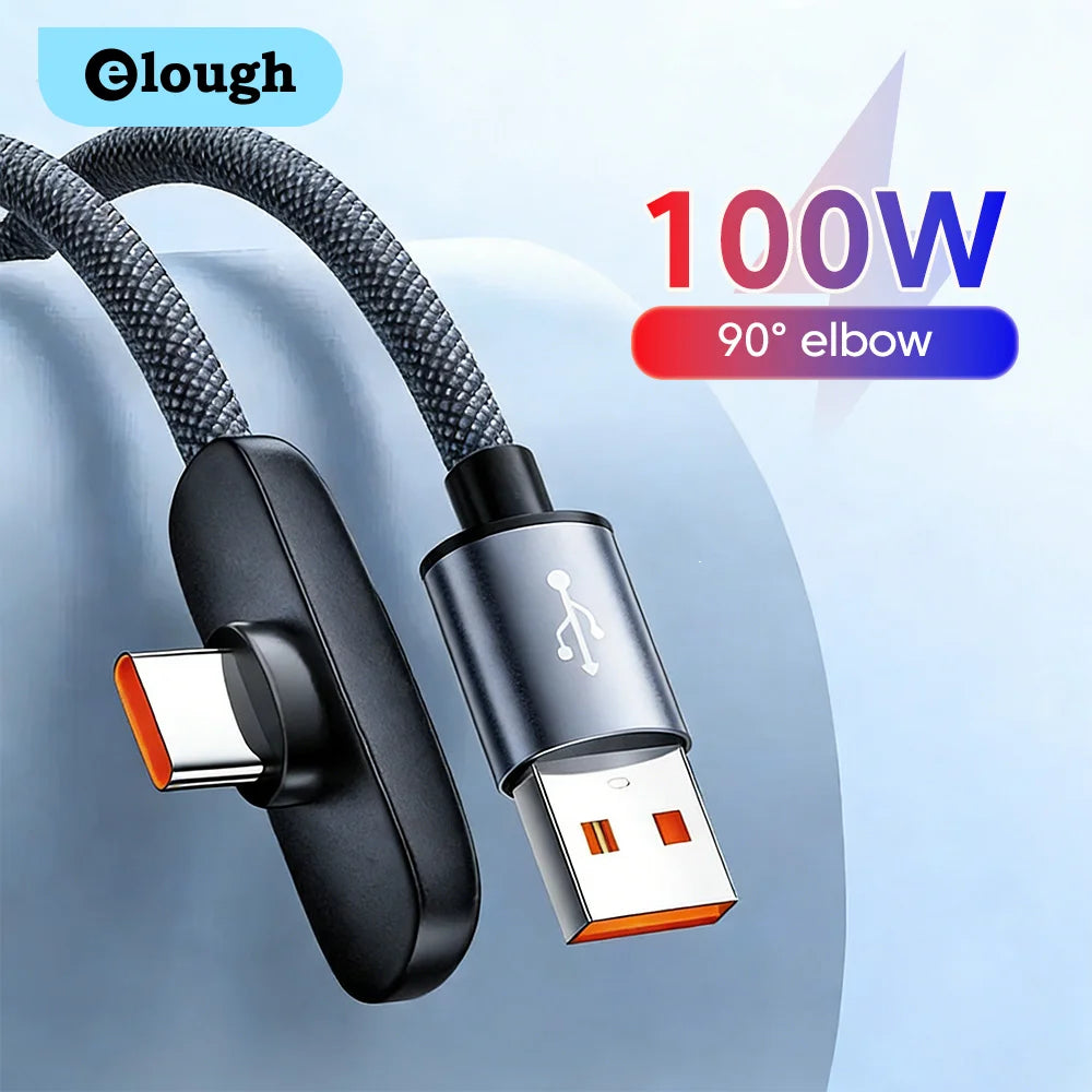 100W USB to Type C Fast Charging 90° Elbow Data Cable PD USB C Super Charging Game Cable for Samsung S23 S22 Huawei POCO Realme