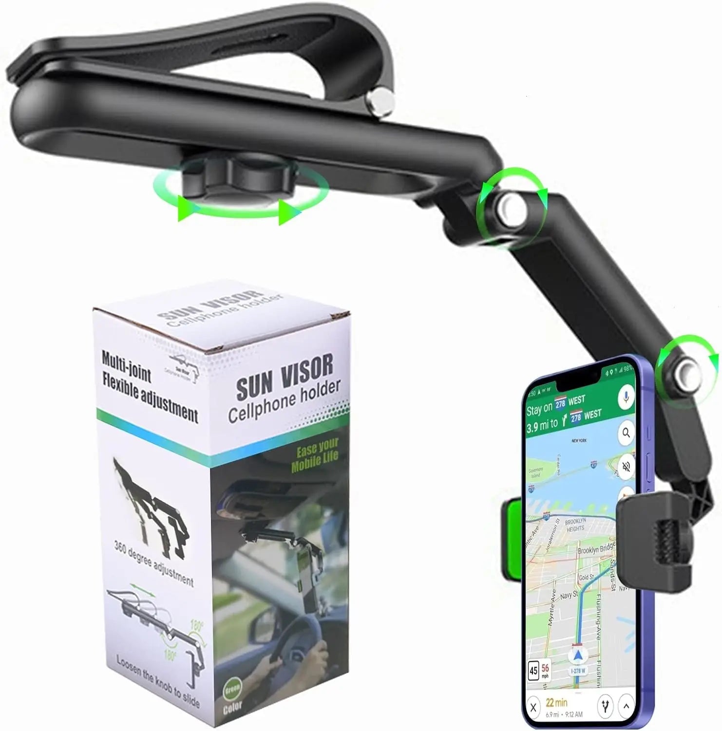 Sun Visor Car Phone Holder 360 Rotating