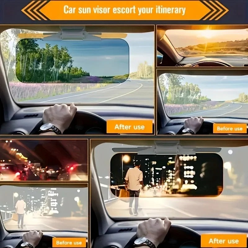 2-in-1 Day & Night Anti-Glare Car Sun Visor – Clip-On Windshield Glare Shield for Safer Driving