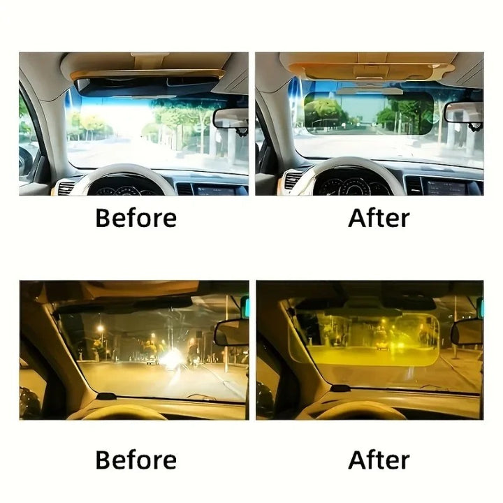 2-in-1 Day & Night Anti-Glare Car Sun Visor – Clip-On Windshield Glare Shield for Safer Driving